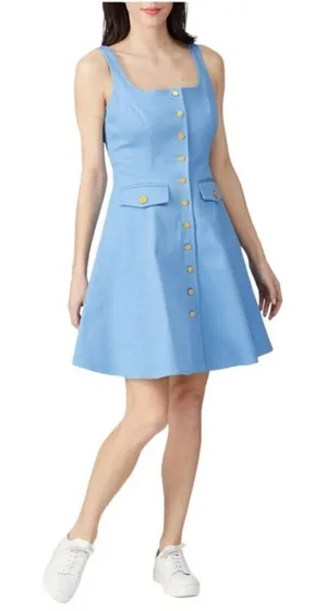Color‎ Me Courtney Dress Womens 0 Blue Denim Alle Utility Fit And Flare Mini thumbnail 1