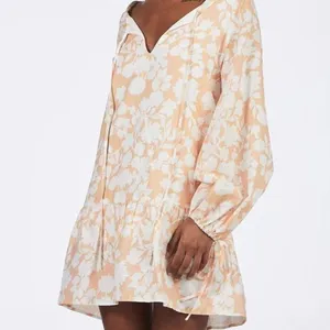 Charlie Holiday Eve Floral Linen Blend Drop Waist Mini Dress Boho Vacation thumbnail 2