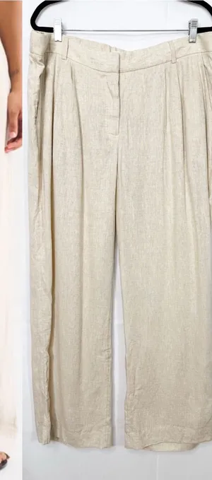 Abercrombie & Fitch Sloane Linen Blend Tailored Wide Leg Pant Tan Ecru Beige thumbnail 1