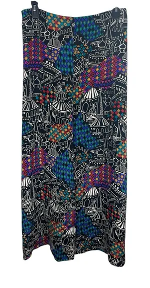 Laura Tanzer 100% Silk Bold Abstract European Cityscape Wide Leg Palazzo Pants L thumbnail 1