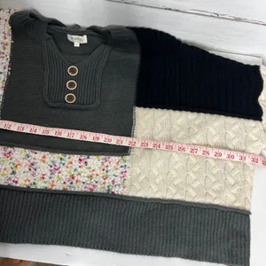 Mello Patchwork Sweater Colorblock Knit Henley Boho Size Small Gray thumbnail 7