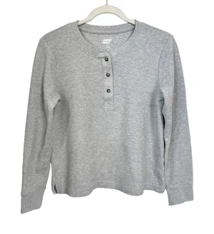 Lands’ End Womens Sz XS (2-4) Gray Waffle Knit Long Sleeve Henley Shirt Top thumbnail 1