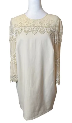 NWT‎ Anthropologie Darling Cream Ivory Lace Trim Dress Large Bridal Wedding thumbnail 1