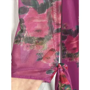 Betsey Johnson Wrap Mesh Maxi Dress‎ Womens 2 Pink Floral Rose High Low Ruffle thumbnail 4