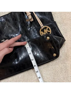 Michael Kors Black Patent MK Logo Tote Bag Shoulder Purse Large thumbnail 7