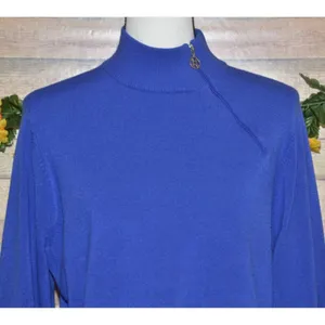 Designers Original Luxe 360 Ladies Blue Mock Neck Sweater Size XL Shoulder Zip thumbnail 2