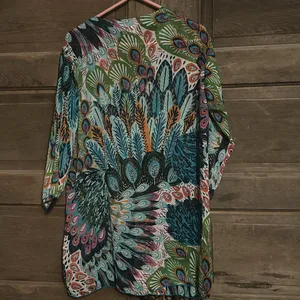 Double Decker Top Size M Sheer Tunic Beach‎ Cover Up Peacock Feathers Sequins thumbnail 6