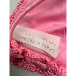 Chelsea & Violet Bikini Set Women S/M Pink Crochet Boho‎ Triangle Side Tie Swim thumbnail 4