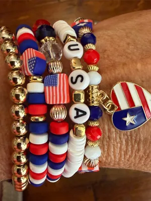 🇺🇸🇺🇸🇺🇸BOGOHO🇺🇸🇺🇸🇺🇸Fashion Jewelry Red White Blue Patriotic Beaded Bracelet Set thumbnail 6