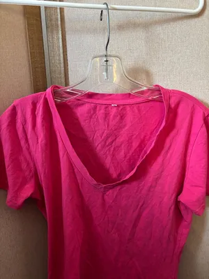 Women’s Pink V-Neck Short Sleeve Top Large thumbnail 3