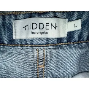 Hidden light wash high rise distressed cut off shorts 100% cotton L #754 thumbnail 6