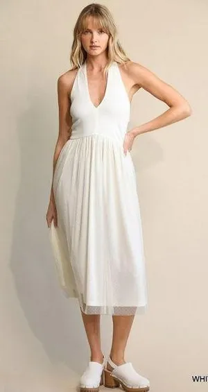 Elegant White halter Midi Dress Size M thumbnail 1