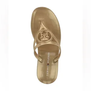 Tommy Hilfiger Women's Vedna Cutout Logo Jelly Thong Sandals- Gold- Size 6 thumbnail 2