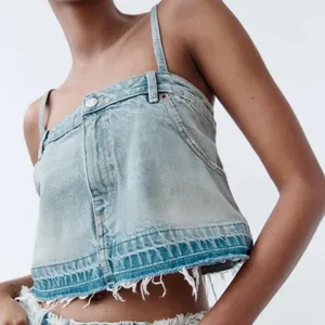 NEW! Zara Denim‎ Skirt Effect Crop Top thumbnail 1