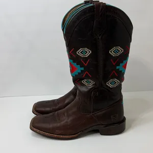 Noble Outfitters Stylish Brown Leather Ankle Boots with Embroidered Accents thumbnail 3