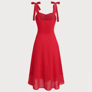 Rihoas Red Sweetheart Neck Tie Strap Midi Dress thumbnail 7