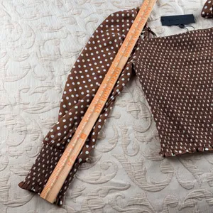 Gianni Bini Women's Brown Polka Dot‎ Smocked Puff Sleeve Angel Blouse XL thumbnail 9