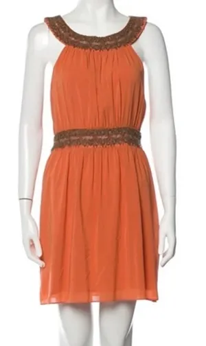 Alice + Olivia Silk mini dress High Neck Beaded embroidered A-line orange boho siz XS thumbnail 4