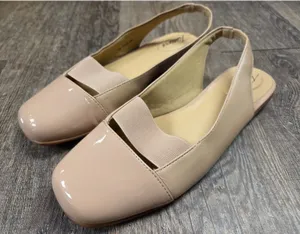 Trotters Sarina Square Toe Patent Beige Tan Leather Slingback Flats Shoes 7W thumbnail 1