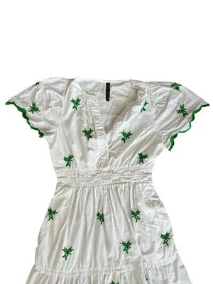 Anthropologie Women’s Somerset White Green Embroidered Cap Sleeve Mini Dress S thumbnail 3