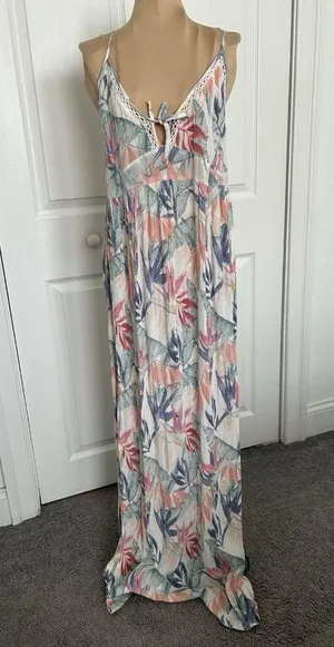 Rip Curl Sea Breeze Maxi Dress Beach Tropical Floral White Size XL thumbnail 1