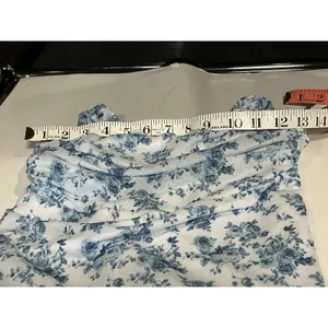 Women's Blue White Floral Maxi Dress Ruched Bust Square Neck Stretch Size M thumbnail 7