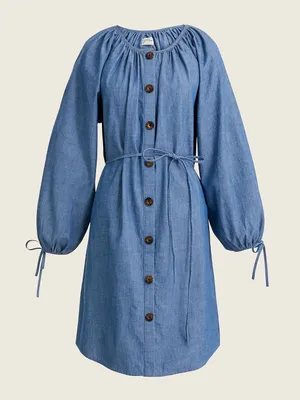 J. Crew Tie-sleeve button-front dress chambray blue thumbnail 1