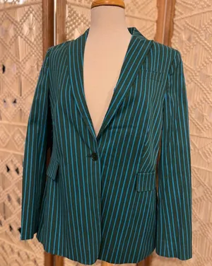 Akris $1390 MSRP Green and Blue Striped Blazer Jacket thumbnail 1