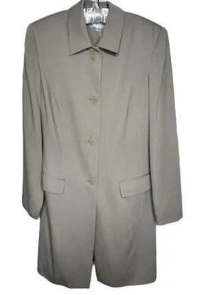 Trio New York Vintage Coat Womens 12 Tan Beige Wool Made in USA Trench Old Money thumbnail 1