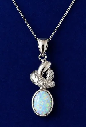 Estate Sterling Silver Opal Pendant Necklace Custom Design thumbnail 1
