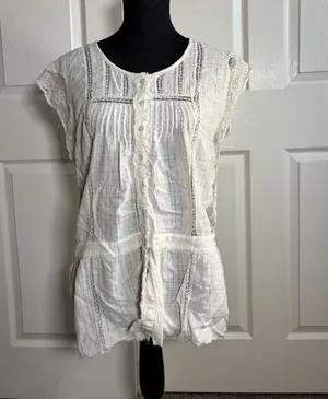 Free People ivory lace trim peplum blouse size Large thumbnail 1