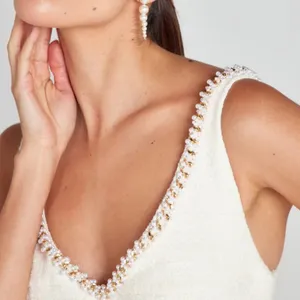 Nadine Merabi Penelope tweed jeweled dress pearl accent‎ neckline thumbnail 3