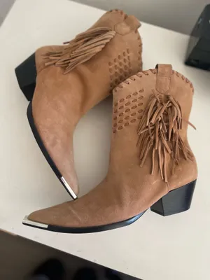 Schutz Alexxa Fringe Pointy Suede Ankle Cowgirl Boots thumbnail 4