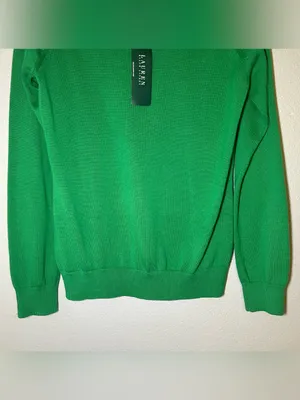 NEW Ralph Lauren Green Cotton Ribbed Trim Preppy Pullover Sweater Women’s Large thumbnail 3