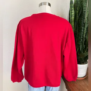 Vintage Red Floral Bird‎ Sweatshirt Cozy Fall Grandma Core Pullover XL thumbnail 2