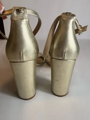 Sam Edelman Yaro Gold metallic Ankle-Strap Block Heel‎ Sandals - Size 10 thumbnail 3