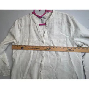Nine West Jeans Womens Linen Blend Button Down Top Cream Long Sleeve Medium thumbnail 10
