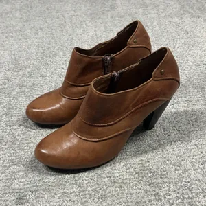 Miz Mooz Shoes Womens 7.5 Ankle Boots Booties Brown Leather Cone Heel Side Zip thumbnail 4