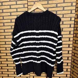 Philosophy Black And White Stripe Cable Knit Sweater Size Small thumbnail 2
