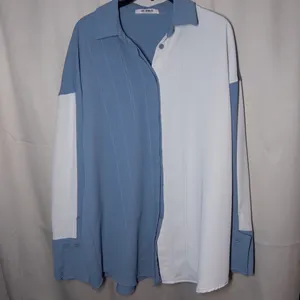 4th + Reckless Taryn Color Block Long Sleeve Button Down Shirt Blue White Medium thumbnail 4