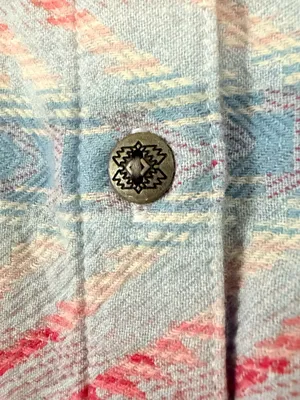 Ariat Light Blue & Pink Aztec Button-Front Shirt size L Western Serape Rodeo thumbnail 4