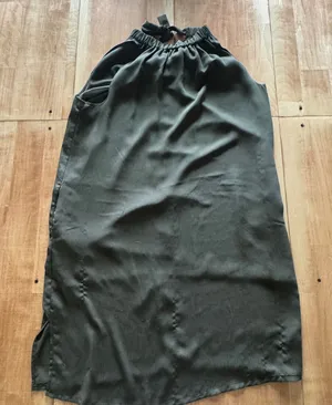 Prologue Olive Green Halter Neck Midi Dress Side Slits Pockets Size L Minimalist thumbnail 1