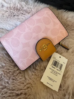 NWT COACH CEC29 Medium Corner Zip Wallet Signature Canvas Leather Powder Pink thumbnail 1