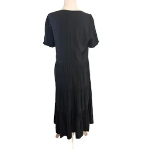 J.Crew‎ Re-Imagined Tiered Maxi Dress Womens S Black Puff Sleeve Pockets Cottage thumbnail 3