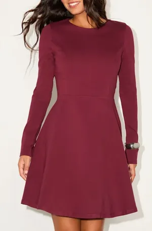 NWT Lulus Size XS Forever Chic Burgundy Maroon Red Long Sleeve Dress Modest thumbnail 1