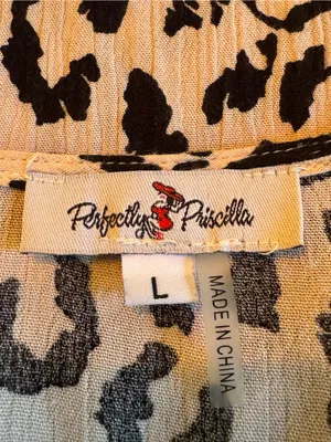 Embroidered Floral Yoke Leopard Print boho peasant top large Euc thumbnail 6