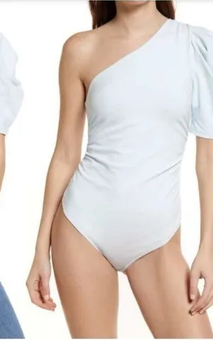 Free People Somethin’ Bout You‎ One Shoulder Bodysuit Crisp Morning Light Small thumbnail 1