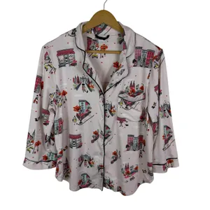Kate‎ Spade New York Cityscape Pajama Top Small Button Down Lounge Comfy Sleep thumbnail 2
