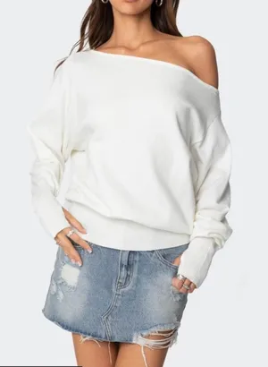 xs edikted off the shoulder long sleeve sweater thumbnail 1