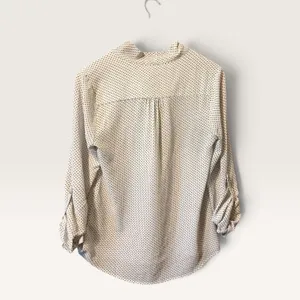 fab'rik Women Small White Polka Dot Tie Neck Blouse Roll Tab Sleeve Preppy thumbnail 3